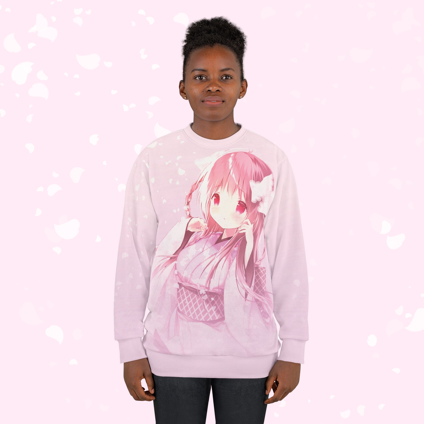 Sakura Petals Anime Sweatshirt - Pastel Pink