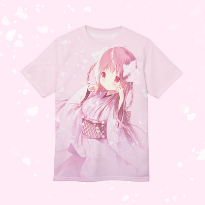 Sakura Petals Anime Graphic Tee - Pastel Pink