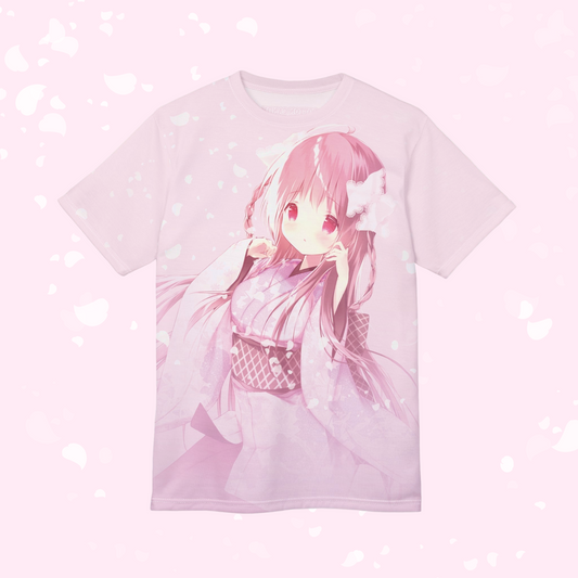 Sakura Petals Anime Graphic Tee - Pastel Pink