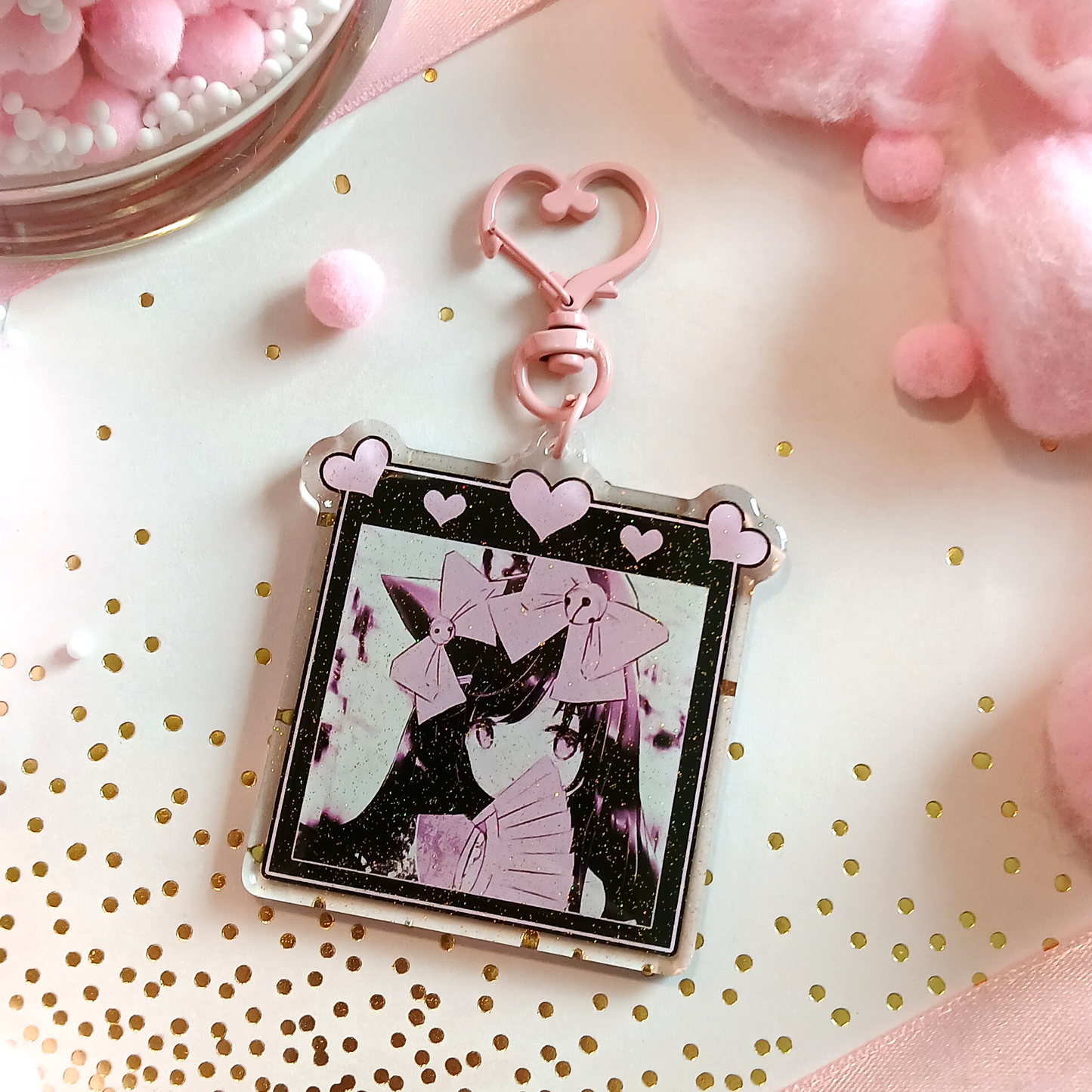 Black Coquette - Glitter Keychain Charm