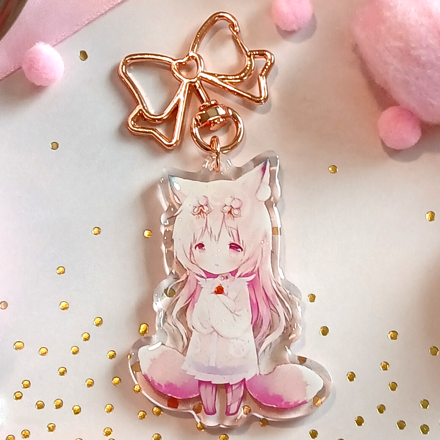 Anime Fox Chibi - Glitter Keychain Charm