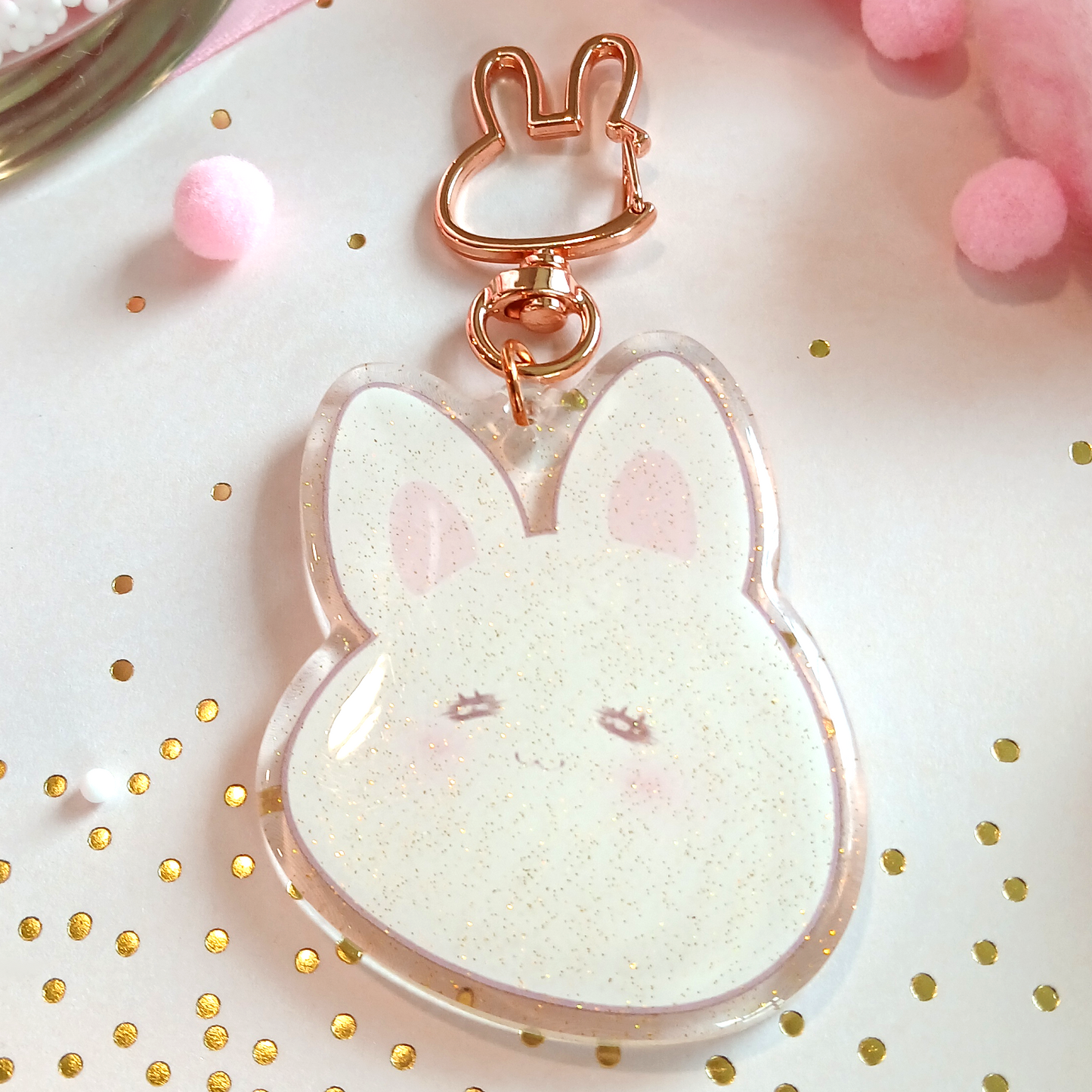 Kawaii Bunny - Glitter Keychain Charm