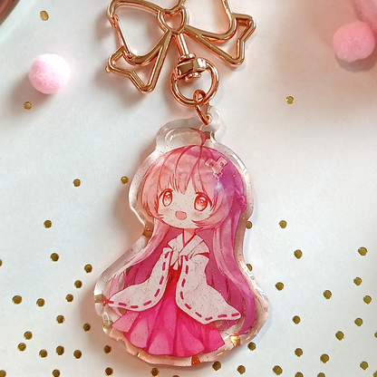 Anime Miko Chibi - Glitter Keychain Charm
