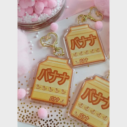 Kawaii Banana Milk Carton - Glitter Keychain Charm