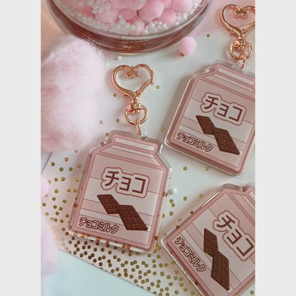 Kawaii Chocolate Milk Carton - Glitter Keychain Charm