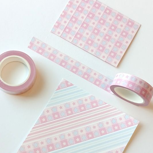 15mm Star Checker Washi Tape - Pink