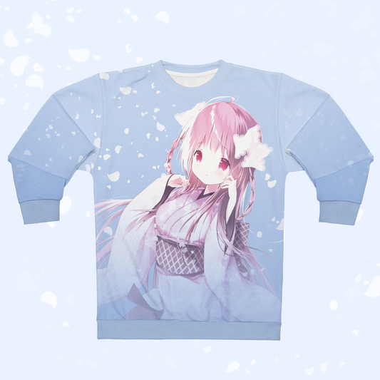 Sakura Petals Anime Sweatshirt - Pastel Blue